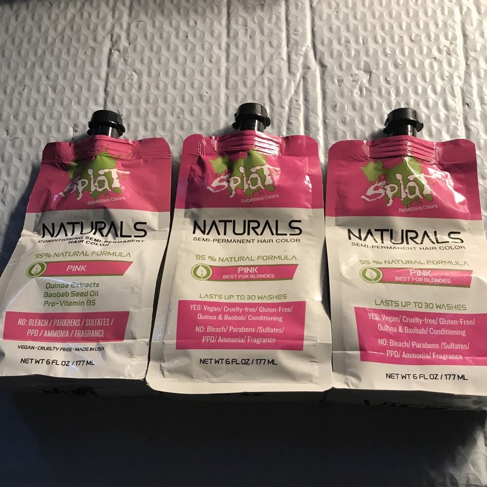 3-Splat NATURALS Semi-permanent Hair Color PINK for BLONDE 6 oz Each